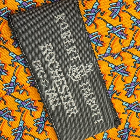 Robert Talbott big & tall men’s orange insect crickets print silk necktie - Picture 6 of 8